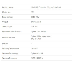 PZ2 2 in 1 LEDコントローラーZigbee 3.0 2.4G出力最大20A明るさと色温度調整可能なサポートプッシュ調光 - Product Image 3