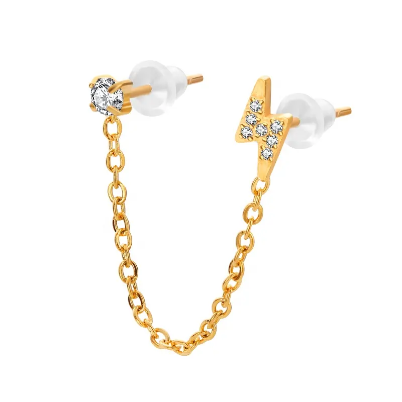 Pendientes de cadena de acero inoxidable para mujer, aretes, piercing doble, 316L