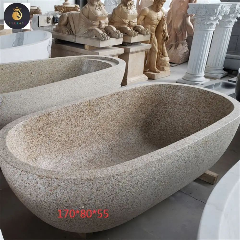 Baignoire douche en granit de pierre naturelle sculptée à la main de couleur beige