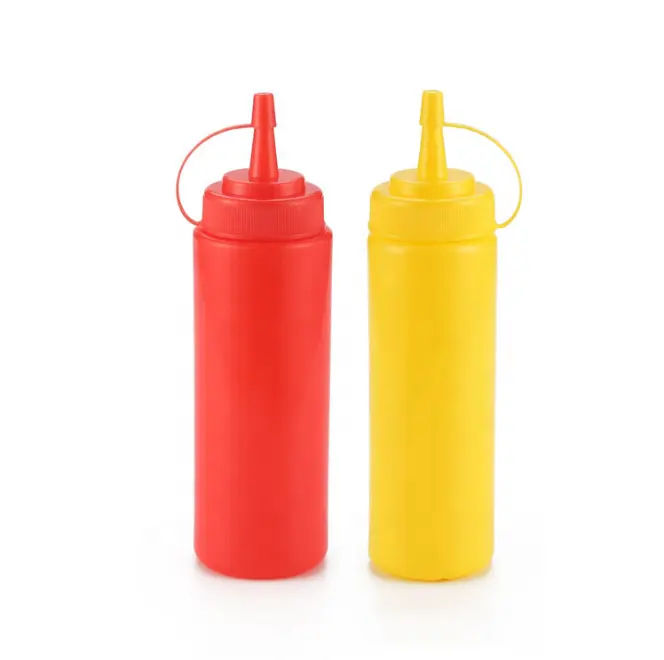 8OZ BPA libre de plástico botella de chorro botellas de condimento con giro en la tapa tapas para Ketchup salsas calientes Oliva aceite de