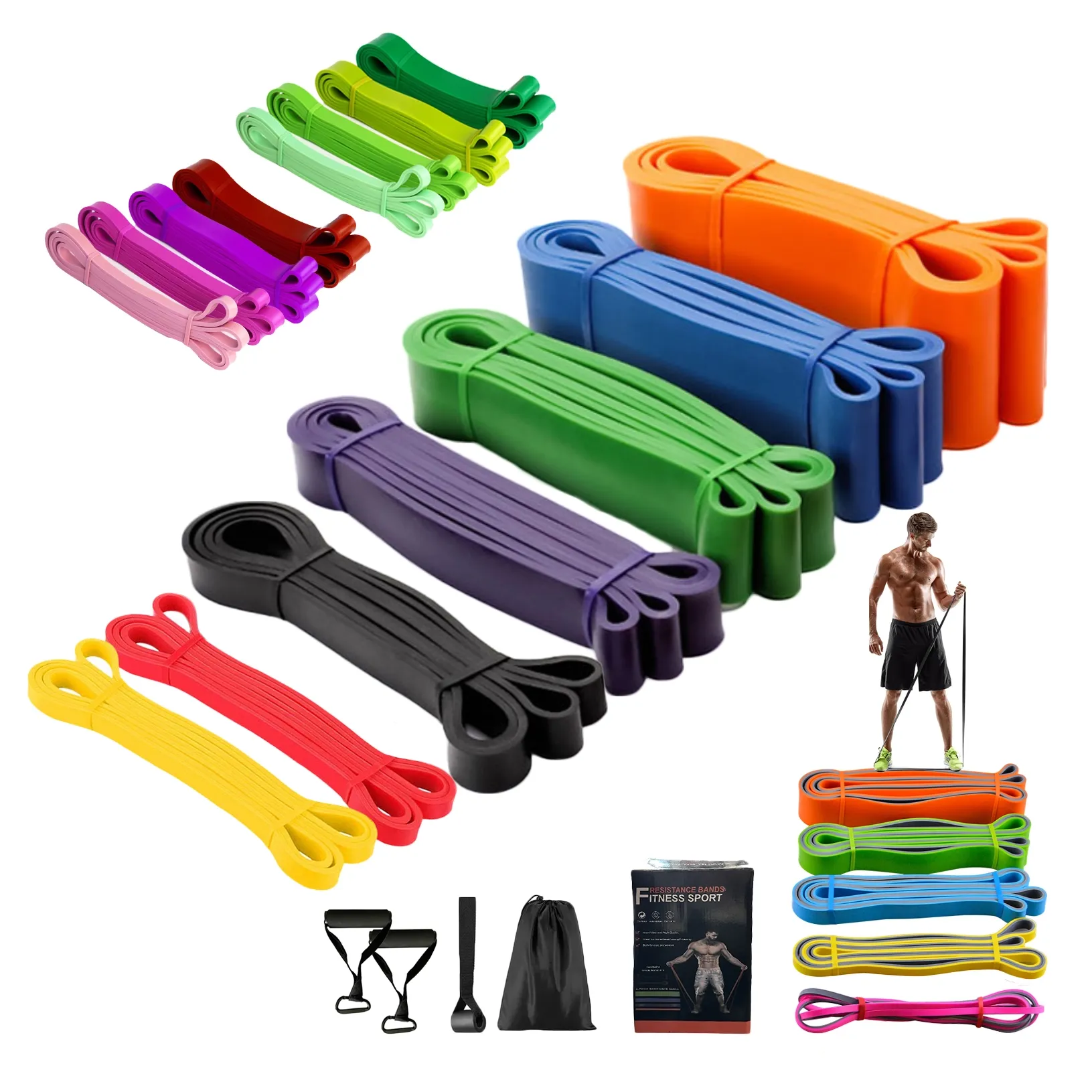 Bandas de resistencia con logo personalizado, conjunto de bandas elásticas para ejercicio, entrenamiento largo, gimnasio, extraíbles