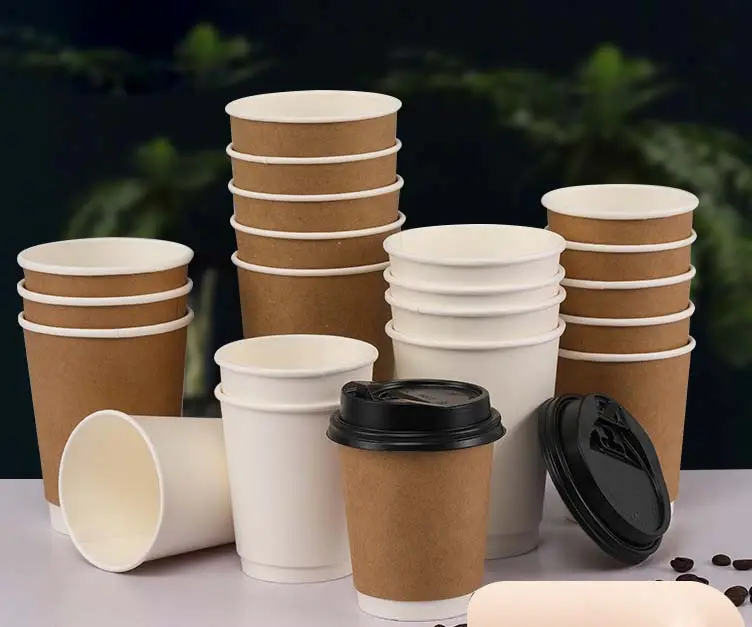 Einweg-Doppel kaffeetasse mit Deckel weiße Kaffeetassen zum Mitnehmen Verpackung Kraft papier verdickte Milch tee tasse Großhandel
