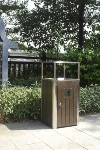 Woodview <span class=keywords><strong>Metal</strong></span> çöp kutusu ile sürdürülebilir açık dikdörtgen çöp tenekesi paslanmaz demir çelik Park sokak ayakta yapısı - Product Image 3