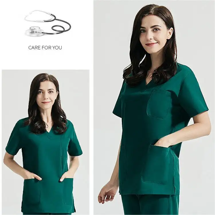 42001 In stock di cotone poliestere scollo a v divertenti magliette da lavoro da infermiera uniforme tee con uniforme da infermiera scrub set all'ingrosso