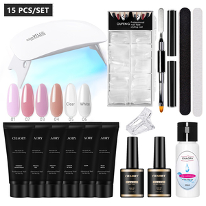 Katı oluşturucu poli jeller UV LED lamba tırnak kiti tabanı ve pardösü 30g kayma çözümü jel uzatma tırnak seti - Product Image 1