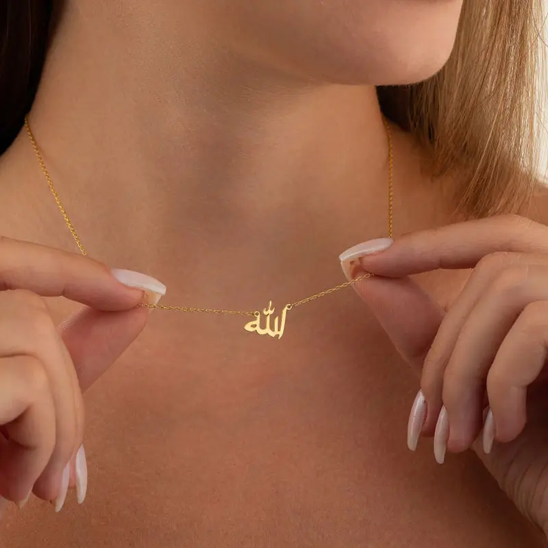 Orta doğu takı moda paslanmaz çelik 18K altın kaplama arapça adı Charm kolye kolye kadınlar için