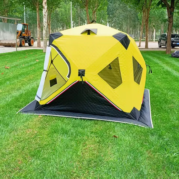 Tenda da pesca sul ghiaccio gonfiabile invernale all'aperto in cotone tenere in caldo tenda portatile pop-up a cubo isolante impermeabile a tre strati