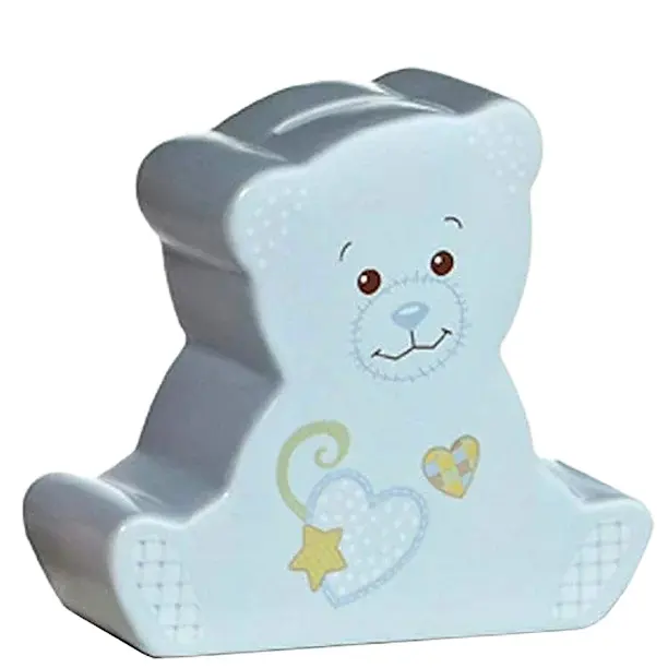 Animal hucha de cerámica con forma de oso de peluche caja de ahorro de dinero pintura blanca Linda caja de monedas promocional para niños