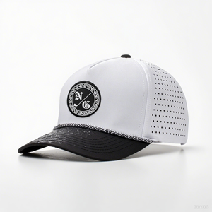 Custom <strong>Two</strong> <strong>Tone</strong> PVC Patch Logo Waterproof Golf Hat Laser Cut Rope Baseball Cap Polyester <strong>5</strong> <strong>Panel</strong> Baseball Cap - Product Image 1
