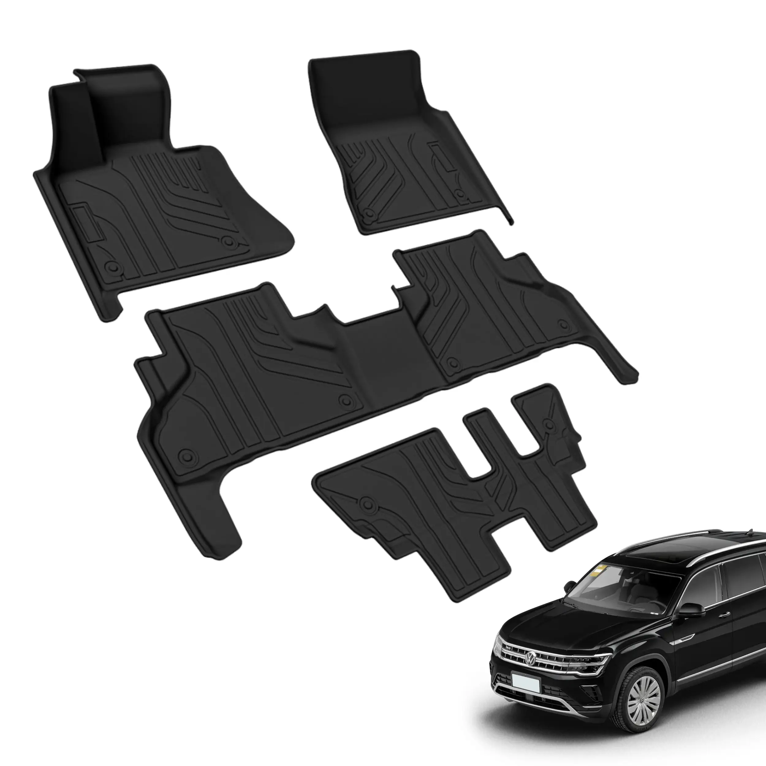 Protección para todo clima, la mejor alfombrilla de pie de automóvil de lujo personalizada, Alfombrilla negra de alta precisión 3D TPE para coche, alfombrillas para coche para VW Atlas