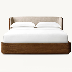 Modern Vintage Solid Wood Frame Bedroom Furniture <strong>Box</strong> <strong>Bed</strong> Design Upholstered Wooden <strong>Beds</strong> - Product Image 1