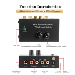 PP500 <strong>4</strong> Channel Phono Preamplifier with Level Volume Control, RCA <strong>Input</strong> and <strong>Output</strong>, <strong>1</strong>/<strong>4</strong>&quot; TRS <strong>Output</strong> for Vinyl Record Player