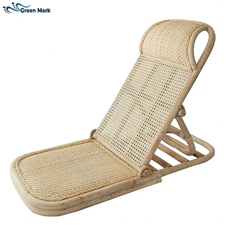 New Rattan Folding Portable Beach Chair Wicker Cane Bamboo Lounger Floor Lawn Pool Chaise Sun Bed Foldable Camping Deck Chair