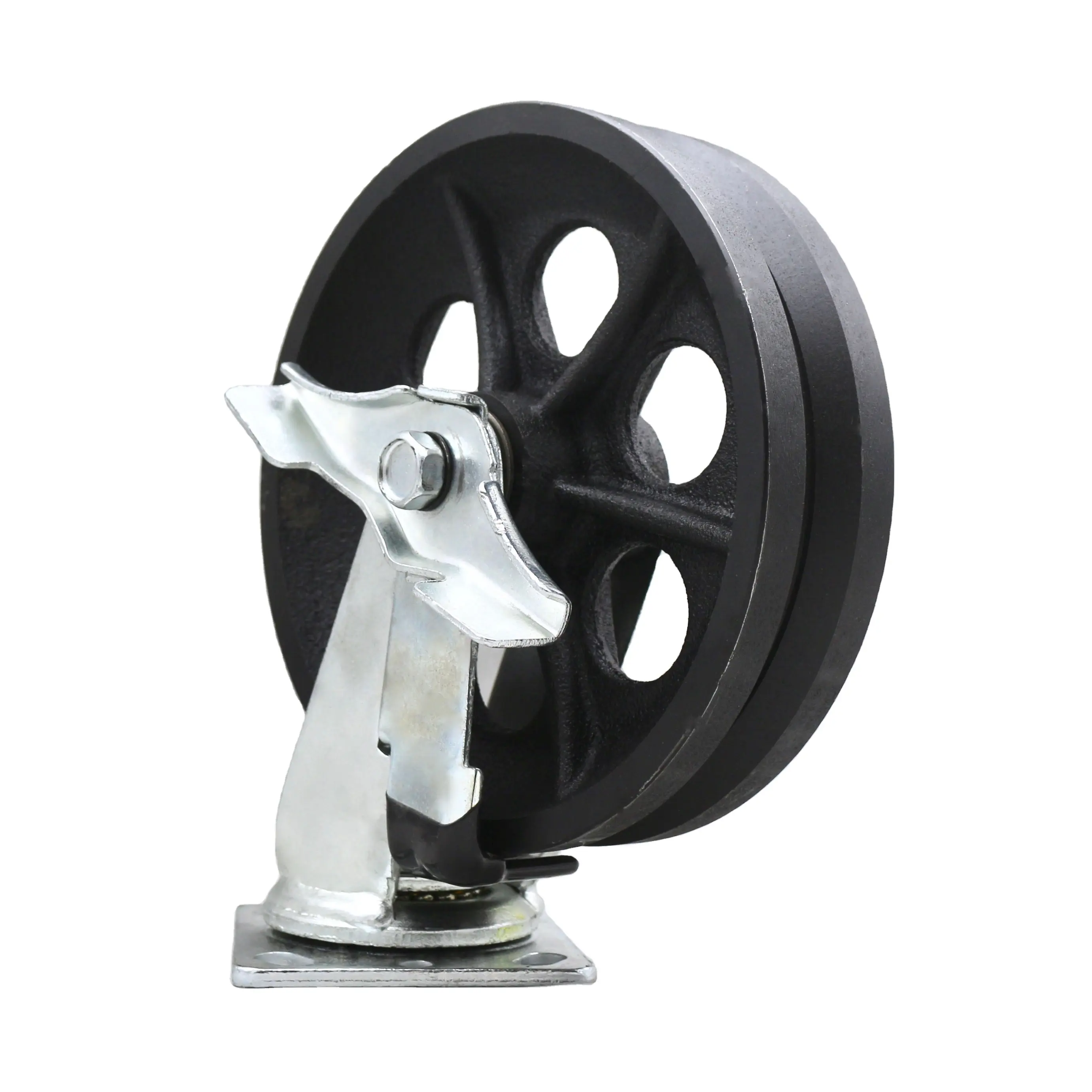 SS 200mm Swivel 8 inch V Groove Steel Wheels Caster with Side Brake for Inverted Steel V-angle Track