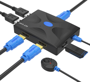 Conmutador KVM 4K HDMI de 2 puertos + Cables, caja de selección de conmutador KVM HDMI de escritorio de 4K @ 30Hz para 2 ordenadores, 1 monitor de teclado y ratón - Product Image 1