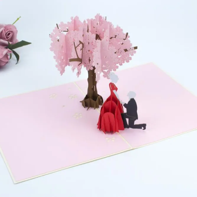 Пара любит стоять у вишневого дерева всплывающая открытка на День Святого Валентина рукоделие