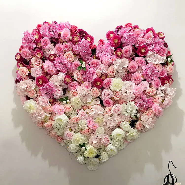 G531 Wedding Red White Stage Backdrop Decoration Rose Artificial rosees Heart customizable shape Flower Wall