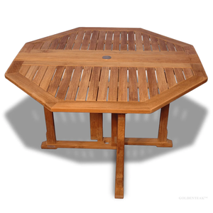 可折叠六角形天井桌，带伞孔优质实心印度尼西亚柚木制成 - Product Image 6