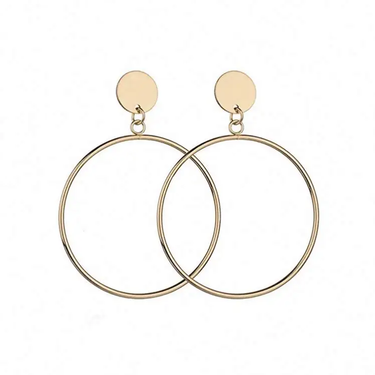 Trendy Gold Plated Round Circle Dangle Earrings Large Drop Earring