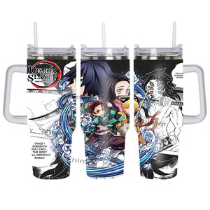 Toptan özel baskı japon animesi şeytan Slayer kupalar karikatür Tumbler paslanmaz çelik yalıtımlı kulplu fincan ve saman - Product Image 5