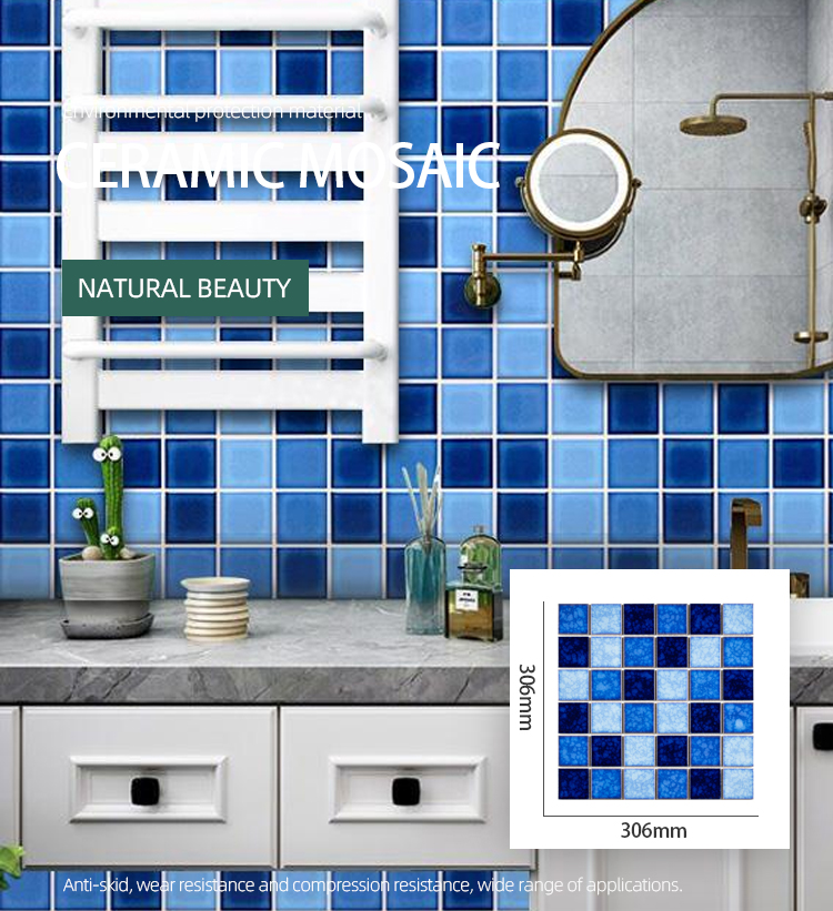 306x306mm blue look like plum blossoms pattern mosaic thickness 6mm ceramic mosaic for dinning room