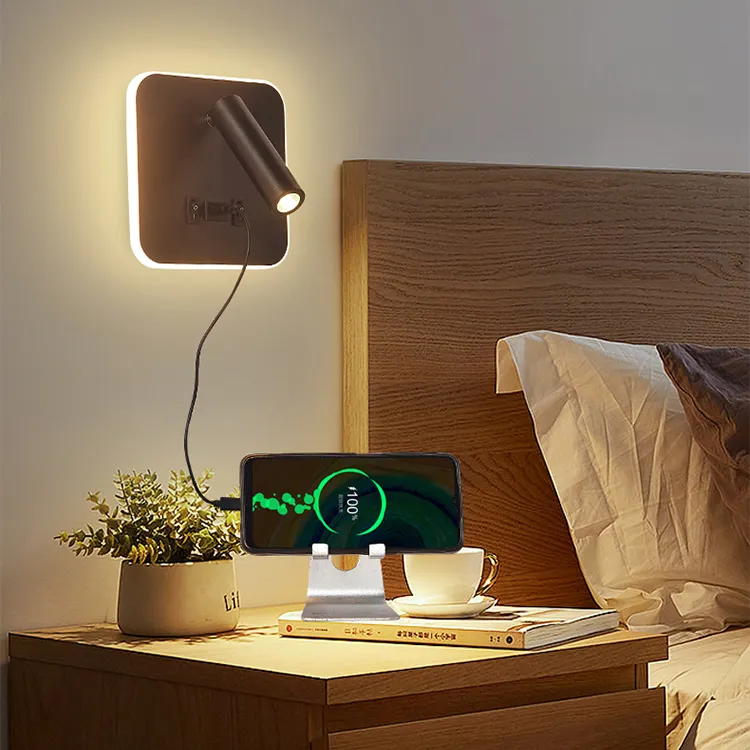 2024 sıcak satış Modern basit kapalı anahtarı kontrol duvar lambası otel odası alüminyum dönebilir LED başucu okuma işığı
