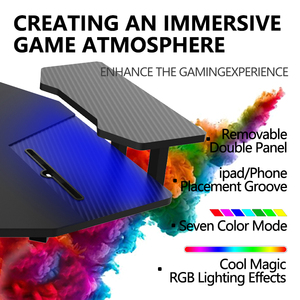 Escritorio de juegos RGB profesional moderno de 1,8 m, mesa de ordenador personalizada con forma de ala grande con bandeja de teclado LED, Material de Metal - Product Image 4