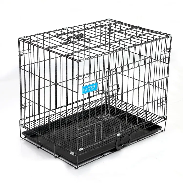 2023 Black Heavy duty dobrável gaiola para cães Portátil canil de aço inoxidável durável de duas portas dog crate Pet Cage