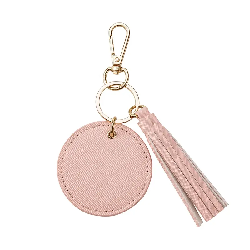 Biểu tượng tùy chỉnh chất lượng cao Saffiano PU da Vòng Keychain với tua