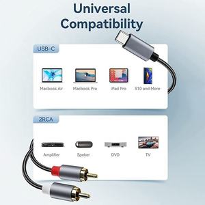 Venta caliente Usb tipo C a Dual RCA Audio estéreo Y Splitter Link Kabel adaptador USB tipo C a 2 vías RCA Audio Splitter Cable adaptador - Product Image 2
