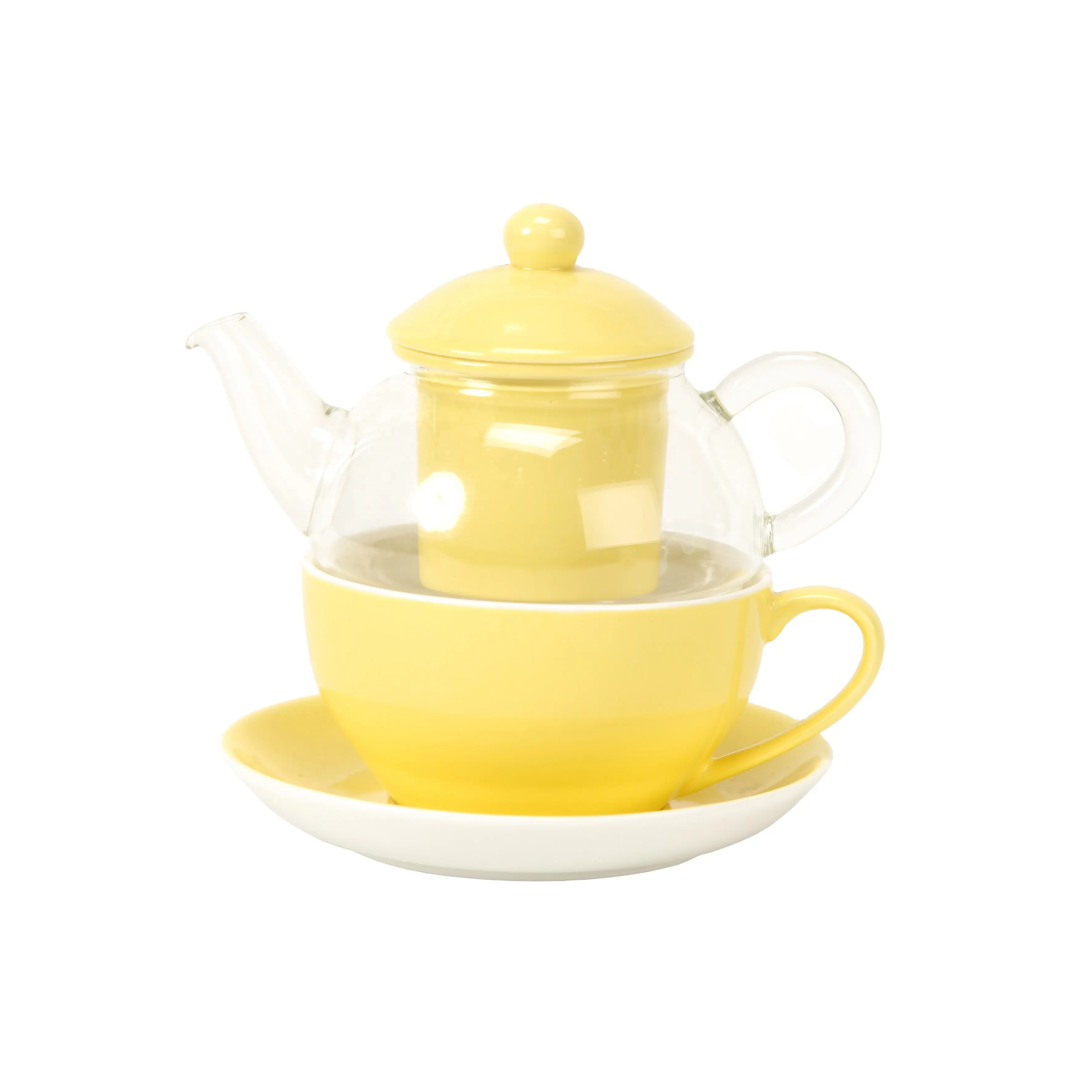 Juego de teteras de vidrio transparente para una sola persona, con Infusor de Taza de cerámica, té de porcelana de alta calidad, Color esmaltado, venta al por mayor