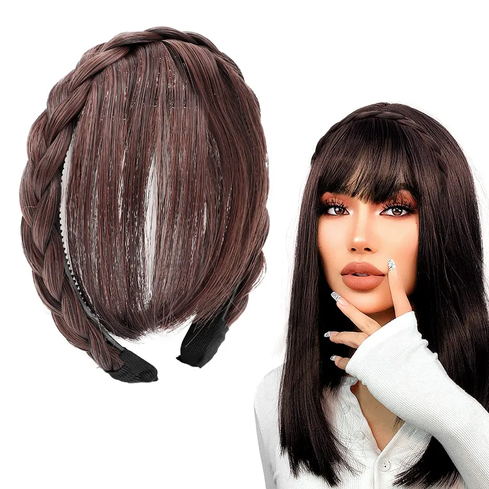 Tổng hợp tóc giả tóc Braid Headband phía trước tóc bangs Headband rìa phần mở rộng tóc cho phụ nữ cô gái