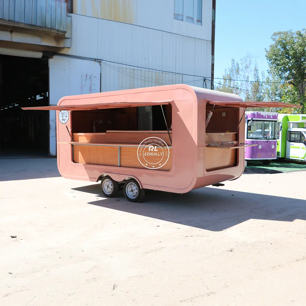 Camion de restauration rapide à café remorque mobile rose restaurant entièrement équipé personnalisable magasin mobile à vendre