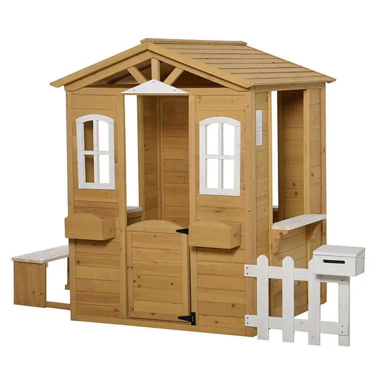 Casa Cubby de jardín para niños, casa de juegos de madera con Banco y valla, el mejor regalo de Navidad