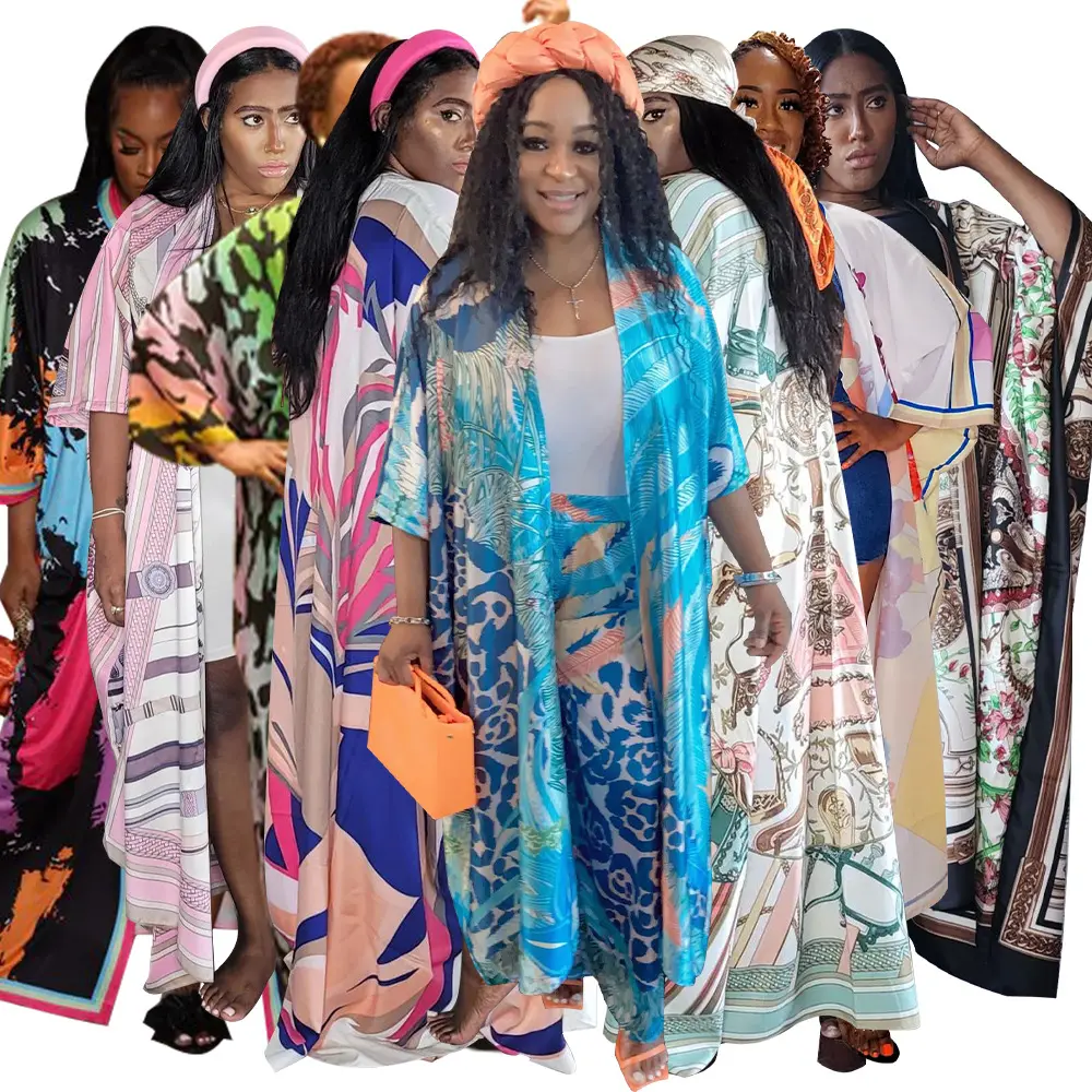 J & H 2023 grosir modis chic dicetak satin sutra kimono jubah femmes wanita kardigan pantai gaya kasual abaya
