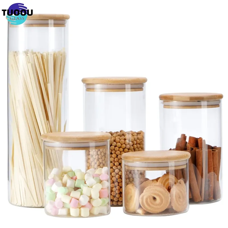 Little dri-recipiente de bambú y almacenamiento de alimentos, a prueba de olores, botellas de especias, mason, con tapa dispensadora, caja de tienda
