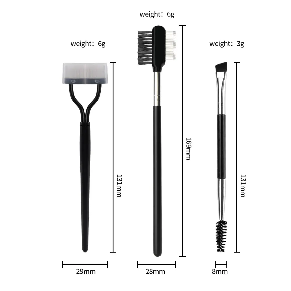 Alat Dandan Alis, Sisir Maskara Stainless Steel untuk Bulu Mata, Sikat Alis Miring 3 Buah