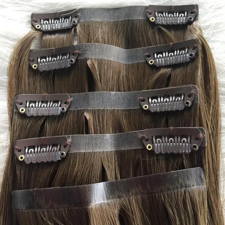 100% cabelo humano feito invisível sem costura clipe em extensões de cabelo oem