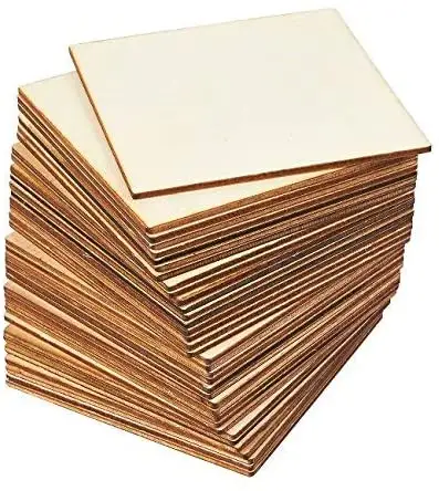 Recortes de madera para manualidades, cuadrados de madera 3,8x3,8 pulgadas 50 piezas