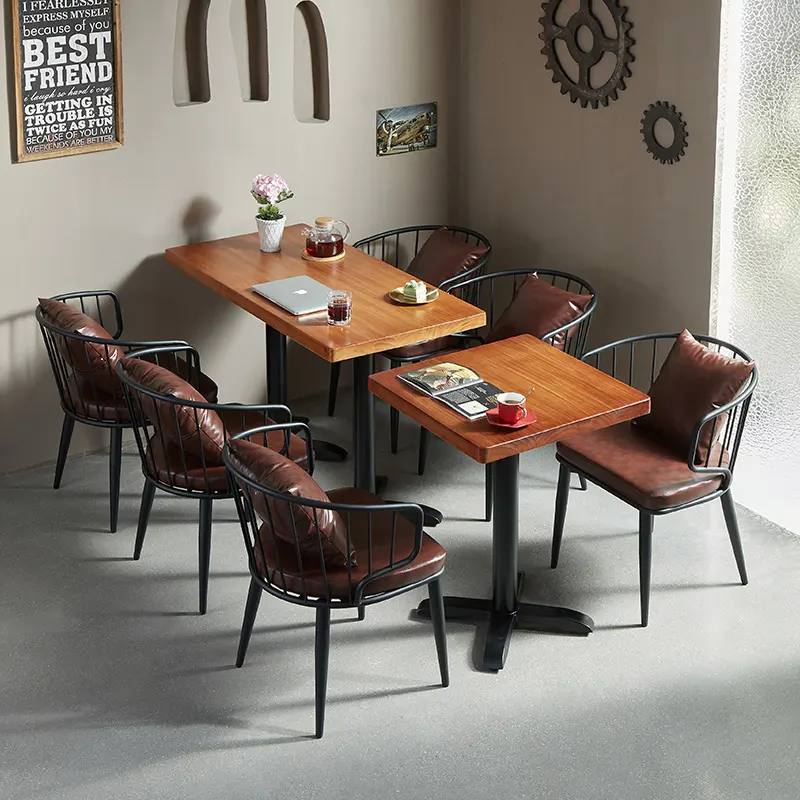 Muebles modernos Juegos de mesa de comedor Sillón reclinable de cuero de metal Sillas de comedor de restaurante 4 piezas Sillas y 1 mesa de comedor