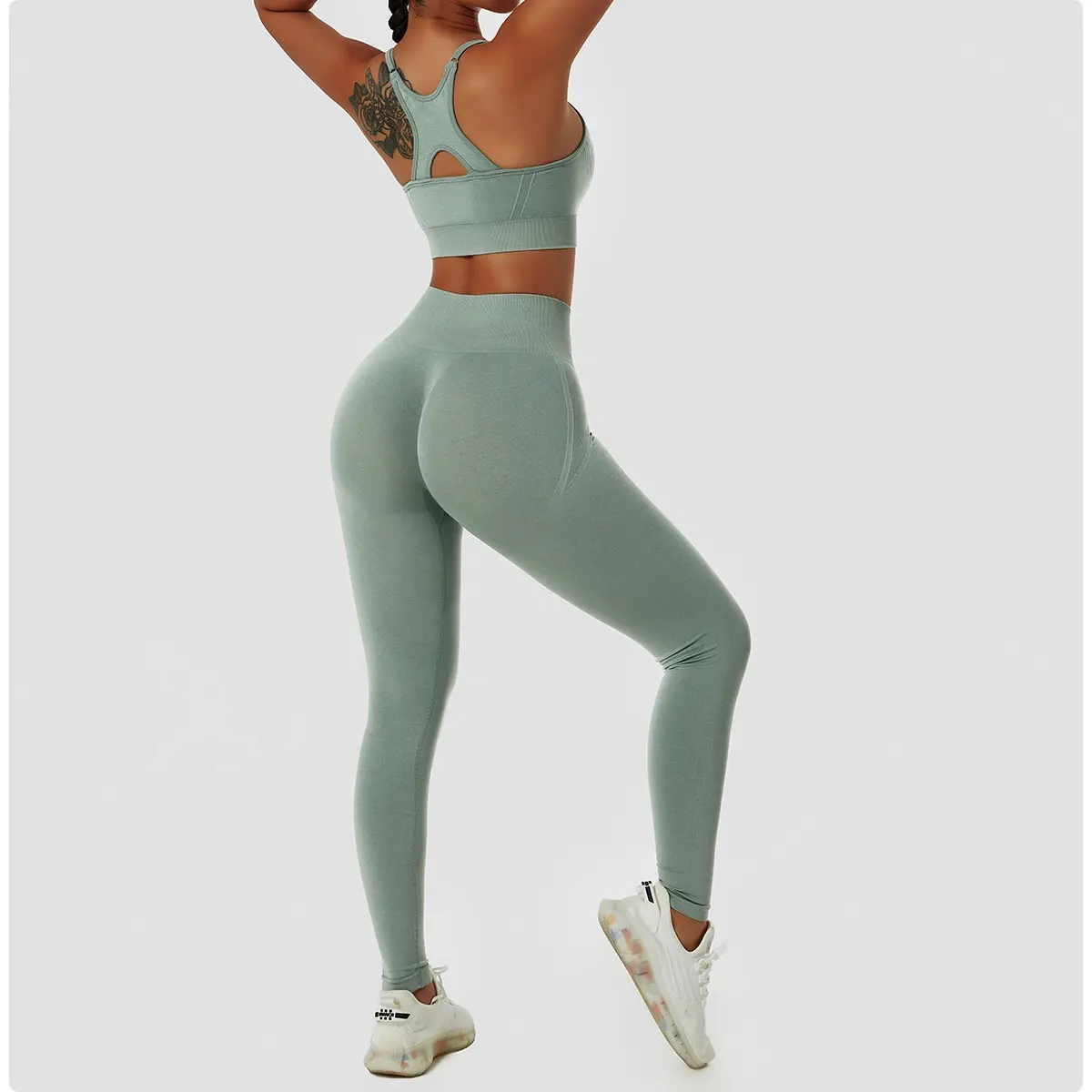 2023 Leggings mit hoher Taille Nahtloses Yoga 2-teiliges kurzes Activewear-Trainings kleidungs set für das Fitness-Set für Frauen im Fitness studio