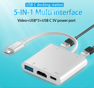 HC-04D 5合1 4k视频输出类型-c至hdtv适配器3端口usb 3.0 usb-c集线器，带3A电源 - Product Image 4