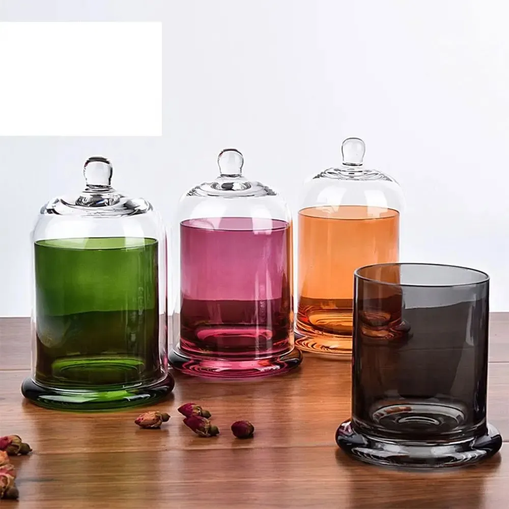 Nuovissimo vetro colorato di cristallo di lusso 6.8 oz13.5oz barattoli decorativi zucchero frutta secca contenitore di vetro candela con coperchio