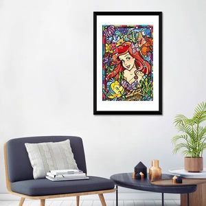 人魚プリンセスDIY 5Dダイヤモンド絵画キットフルドリルダイヤモンドアートキット大人向け初心者向け漫画プリントダイヤモンド