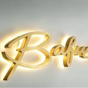 Ngoài trời trong nhà 3D vàng kim loại Acrylic Logo <span class=keywords><strong>Backlit</strong></span> chiếu sáng <span class=keywords><strong>LED</strong></span> tùy chỉnh chữ ký Biển hiệu cho công ty kinh doanh Tên thợ cắt tóc - Product Image 3