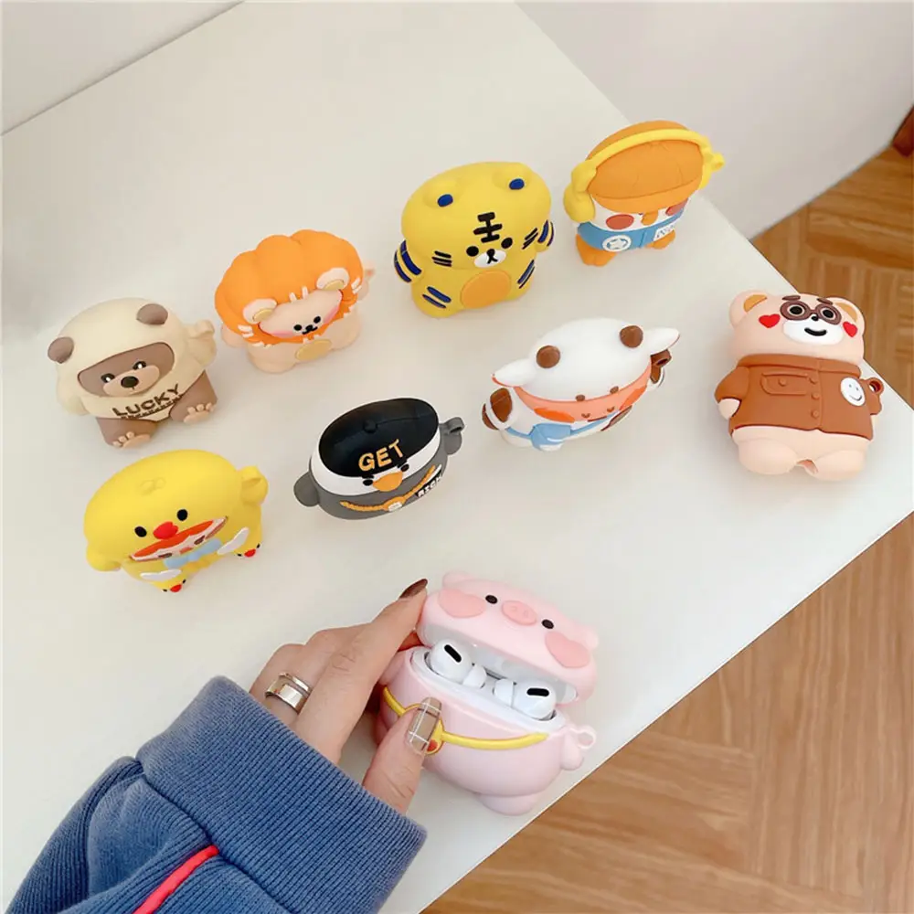 Funda de silicona de goma con diseño personalizado de dibujos animados en 3D Oem para Airpods 1 2 3 Pro 2 funda para auriculares inalámbricos para Airpods