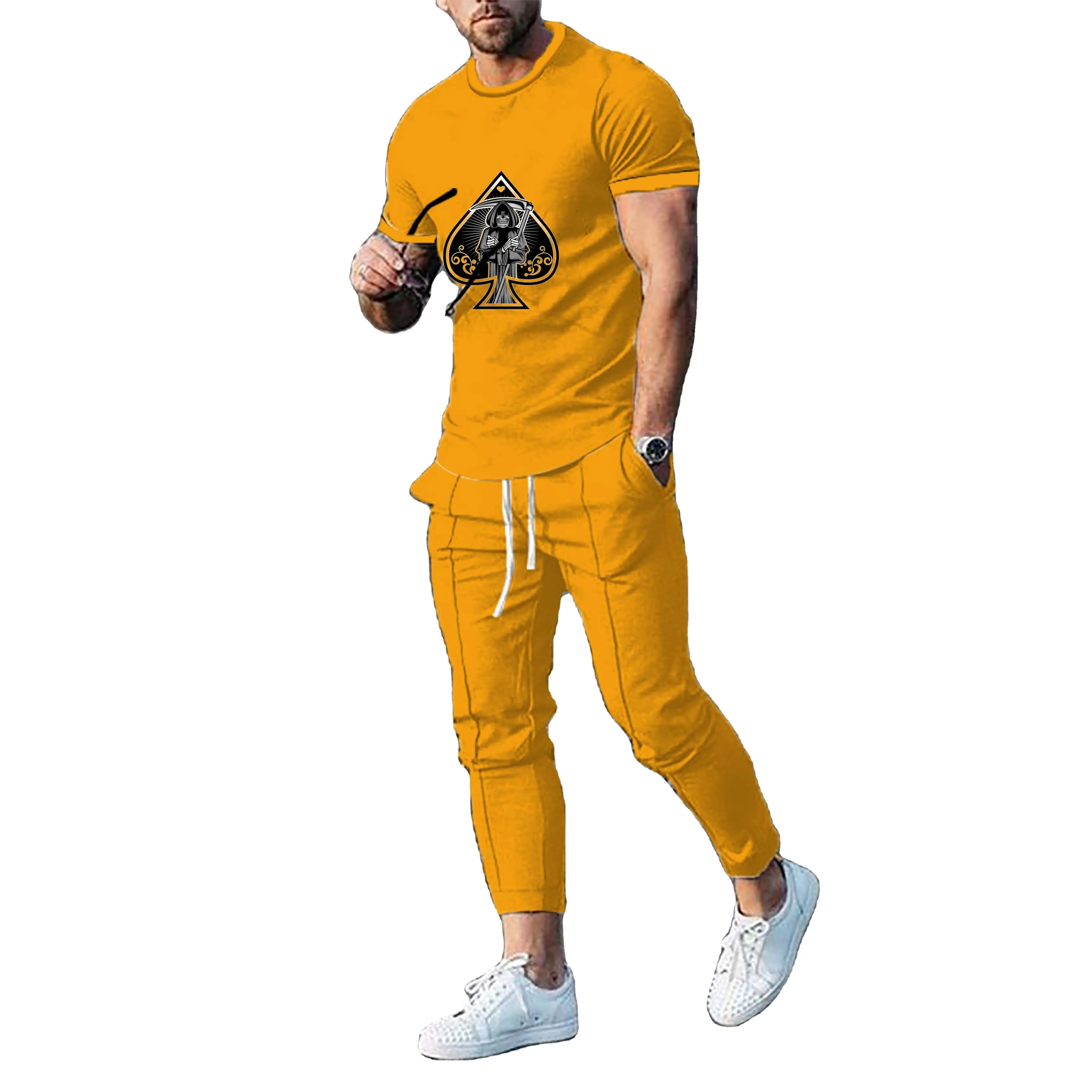 T-shirt décontracté avec ensemble pantalon pour hommes, nouveau processus d'impression numérique 3D, production en série