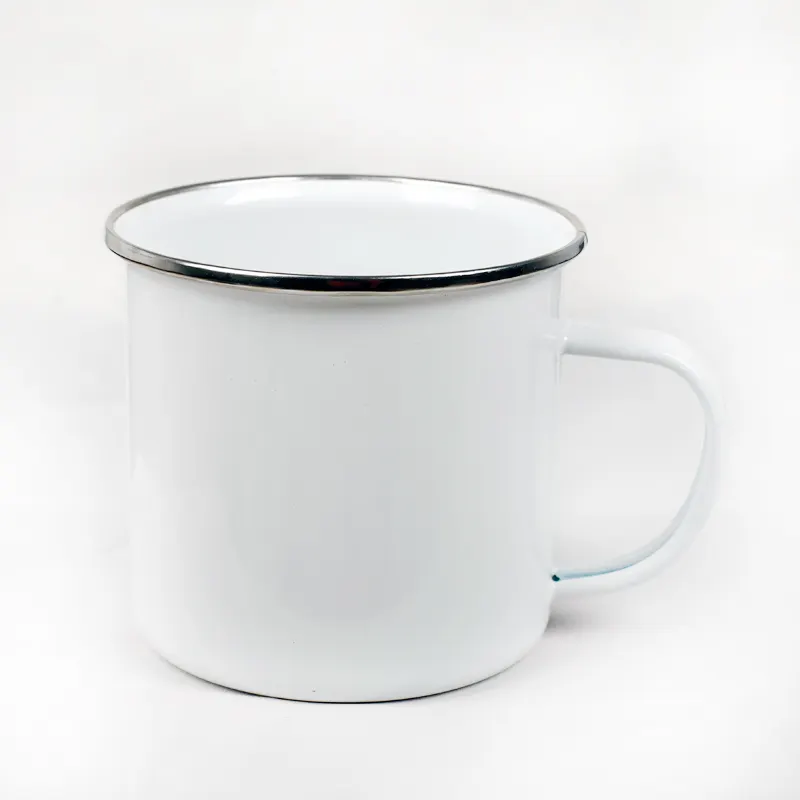 Logo personalizzato stampato rosso bianco nero colore 8oz 9oz 12oz sublimazione metallo smalto tazza caffè campeggio tazza