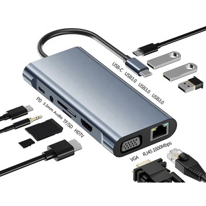 Docking Station VGA HDMI Hub Type-C/M 11 in 1 USB 3.0 Type-c Multiport Data Video <strong>Audio</strong> <strong>Output</strong> <strong>Computer</strong> Adapter SD Card Reader - Product Image 1