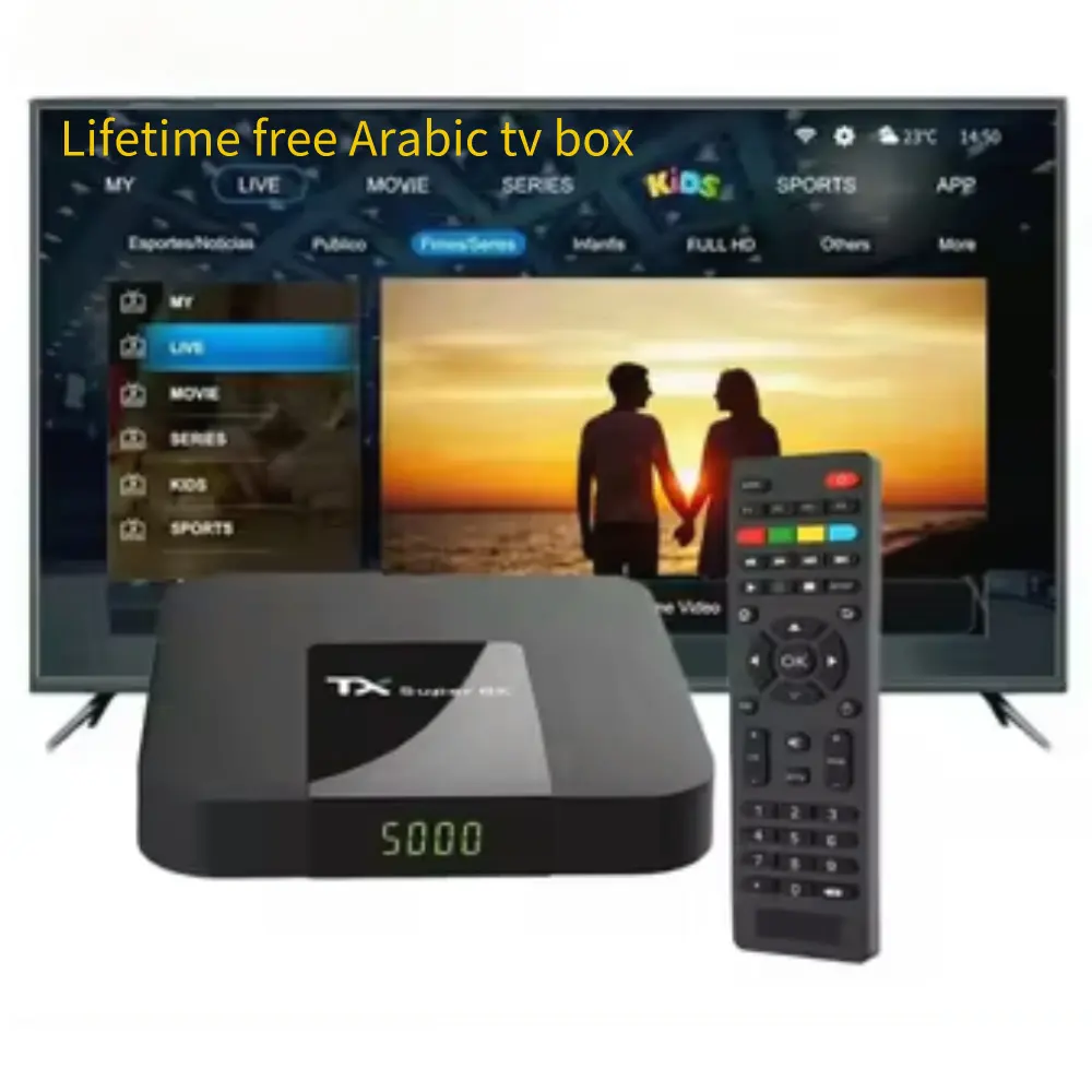 صندوق تلفاز عربي مجاني مدى الحياة 24 ساعة شحن HD 4k معتمد بنظام الإنترنت بث مباشر جهاز تعيين فئة علوية بسعر المصنع مشغل وسائط STB